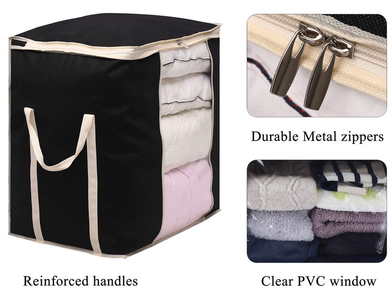MISSLO King Comforters Storage Bag 120L for Blankets Clothes Sweaters Beddings Organizer with Reinfored Handles Non-Metal Fabric Storage Bin Organizer, Black - Image 4